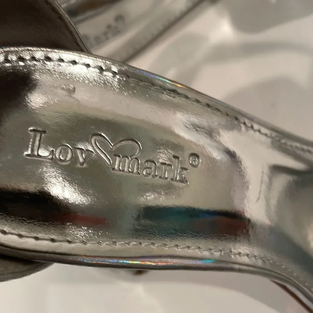 NEW Lov Mark iridescent Silver Heeled Sandal Size 6